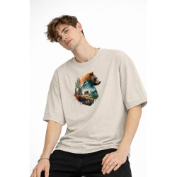 Bear2 - Oversize Tişört BEJ