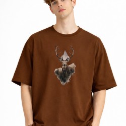 Deer - Oversize Erkek Tişört KAHVE