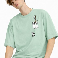 Panda - Baskılı Oversize Tişört SU YESILI