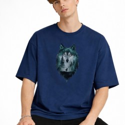 Wolf - Oversize Erkek Tişört Koyu Mavi