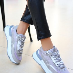 Aleh Gri Cilt Bağcıklı Spor Ayakkabı