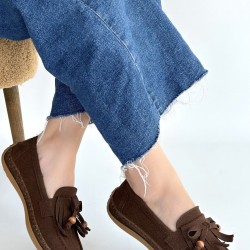 Boriy Kahverengi Deri Tozu Süet Babet Ayakkabı