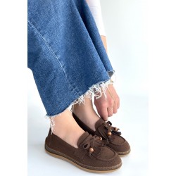 Boriy Kahverengi Deri Tozu Süet Babet Ayakkabı