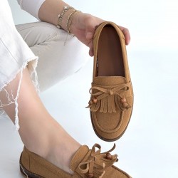 Boriy Taba Deri Tozu Süet Babet Ayakkabı