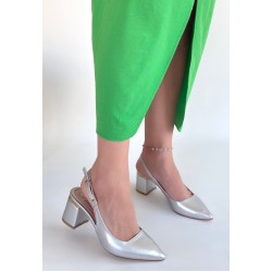 Buant Gümüş Cilt Topuklu Ayakkabı