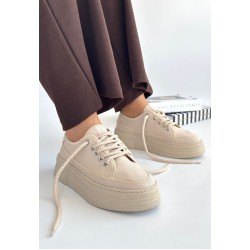 Carin Bej Keten Bağcıklı Spor Ayakkabı