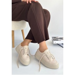 Carin Bej Keten Bağcıklı Spor Ayakkabı