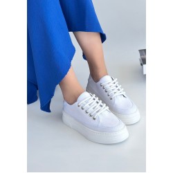 Carin Beyaz Keten Bağcıklı Spor Ayakkabı