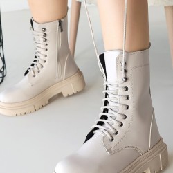 Caxa Bej Cilt Bağcıklı Bot