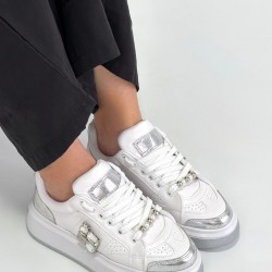 Ceans Beyaz Cilt Bağcıklı Spor Ayakkabı