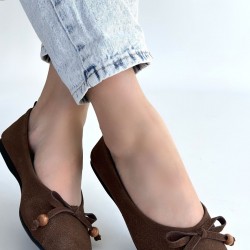 Cear Kahverengi Deri Tozu Süet Babet Ayakkabı