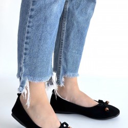 Cear Siyah Deri Tozu Süet Babet Ayakkabı