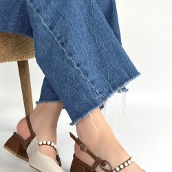 Ceyda Bej Cilt Taba Detaylı Topuklu Ayakkabı