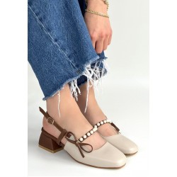 Ceyda Bej Cilt Taba Detaylı Topuklu Ayakkabı