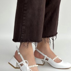 Ceyda Beyaz Cilt Topuklu Ayakkabı