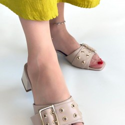 Ciey Bej Cilt Topuklu Terlik