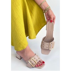 Ciey Bej Cilt Topuklu Terlik