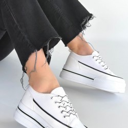 Dalen Beyaz Keten Bağcıklı Spor Ayakkabı