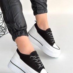 Dalen Siyah Keten Bağcıklı Spor Ayakkabı