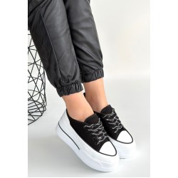 Dalen Siyah Keten Bağcıklı Spor Ayakkabı