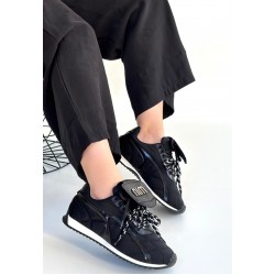 Dissa Siyah Cilt Bağcıklı Paraşüt Detaylı Spor Ayakkabı