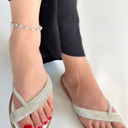 Eday Gümüş Boncuk İşlemeli Terlik