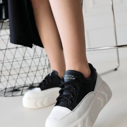 Emwa Siyah Cilt Bağcıklı Spor Ayakkabı