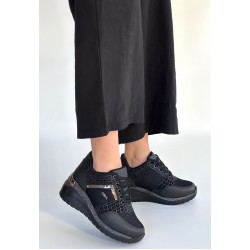 Geja Siyah Cilt Bağcıklı Spor Ayakkabı