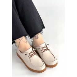 Guot Bej Cilt Bağcıklı Babet Ayakkabı