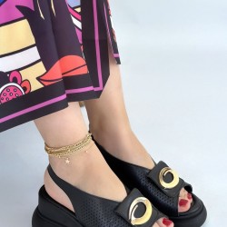 Gwon Siyah Cilt Dolgu Topuk Sandalet