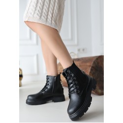 Harte Siyah Cilt Bağcıklı Bot