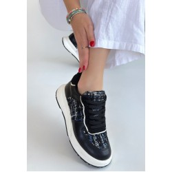 Hawer Siyah Cilt Bağcıklı Spor Ayakkabı