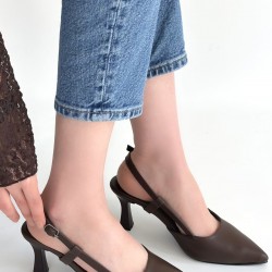 Hoost Kahverengi Cilt Topuklu Ayakkabı