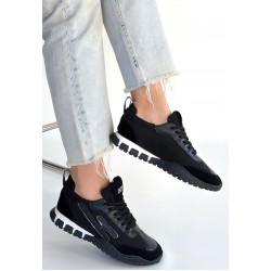 Huer Siyah Nubuk Bağcıklı Spor Ayakkabı