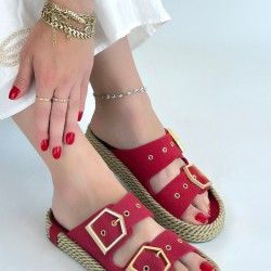 İces Kırmızı Nubuk Terlik