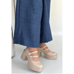 Jarlo Bej Cilt Dolgu Topuk Ayakkabı