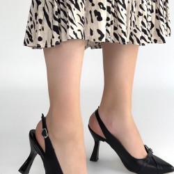 Jedda Siyah Cilt Topuklu Ayakkabı