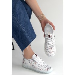 Jiten Beyaz Desenli Deri Bağcıklı Spor Ayakkabı