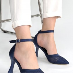 Keny Lacivert Saten Topuklu Ayakkabı