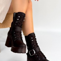 Linma Acı Kahve Cilt Bağcıklı Topuklu Bot