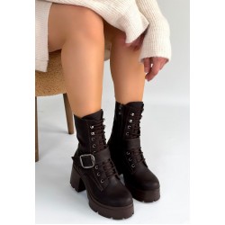 Linma Acı Kahve Cilt Bağcıklı Topuklu Bot