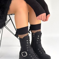 Linma Siyah Nubuk Bağcıklı Topuklu Bot