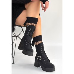 Linma Siyah Nubuk Bağcıklı Topuklu Bot