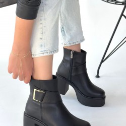 Lonji Siyah Cilt Topuklu Bot