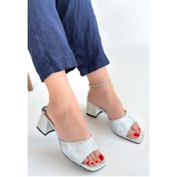 Luart Gümüş Simli Topuklu Terlik