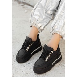 Lulu Siyah Cilt Bağcıklı Spor Ayakkabı