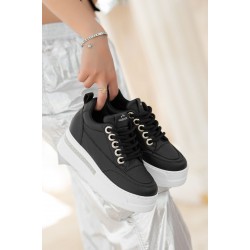 Lulu Siyah Cilt Beyaz Tabanlı Bağcıklı Spor Ayakkabı