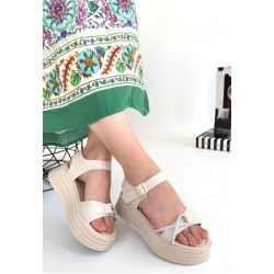 Luno Bej Cilt Kemerli Sandalet