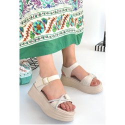 Luno Bej Cilt Kemerli Sandalet