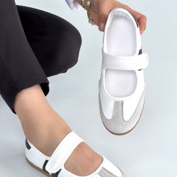 Menja Beyaz Cilt Cırt Cırtlı Babet Ayakkabı